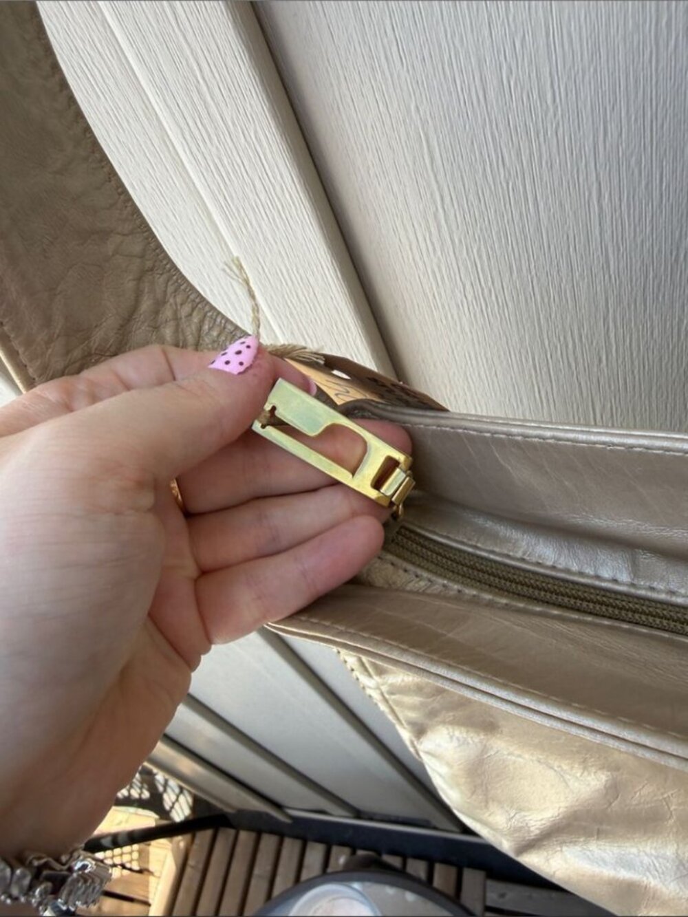 PINKY Genuine Leather Studded Metallic Cream Shoulder / Crossbody Bag - Picture 8 of 11
